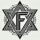 a letter f inside a Star of David. A black and white design without grays